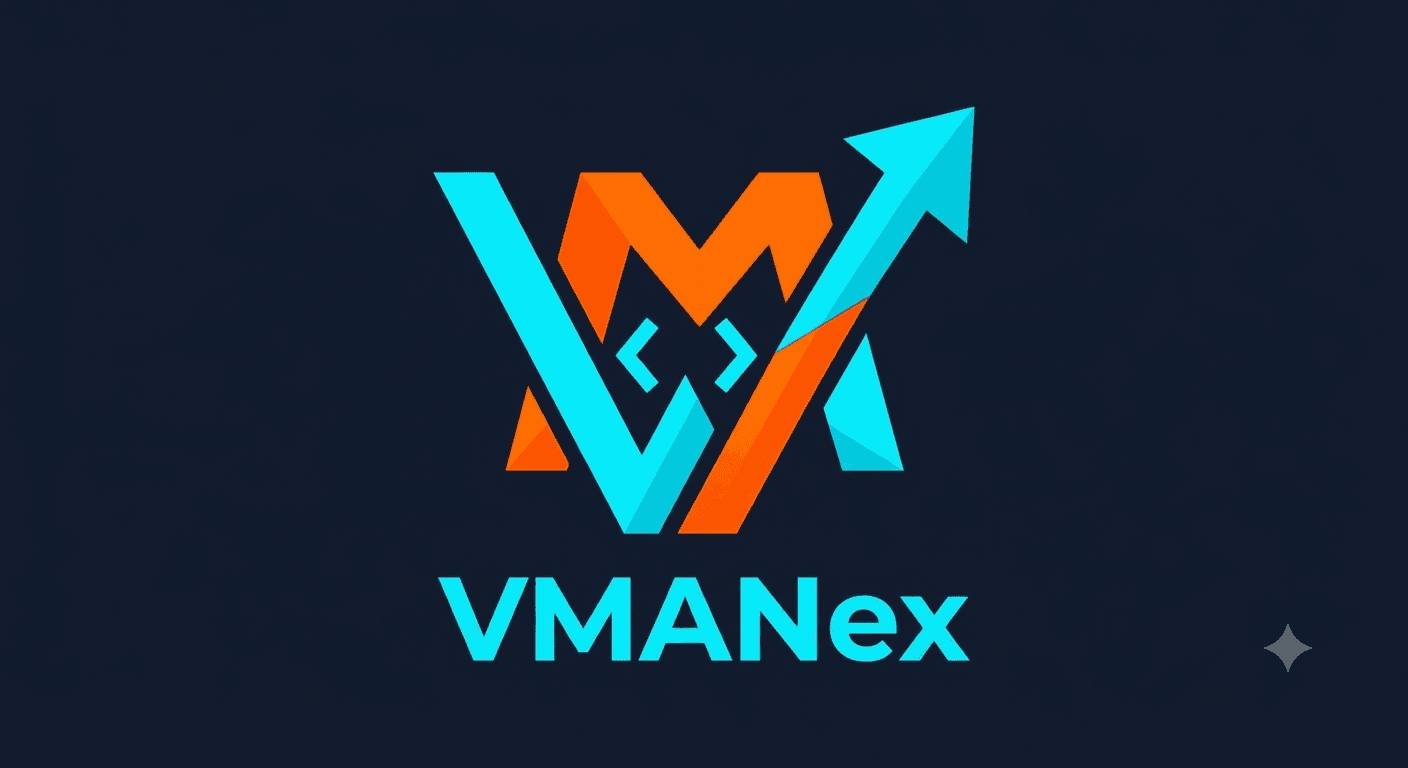 VMANex logo combining code brackets and an upward growth arrow